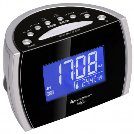 Radio reloj AM-FM con alarma Dual y temperatura interior. UR108