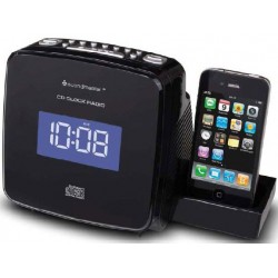Radio Reloj CD - MP3 con base iPod - iPhone Recargable. URD810IP